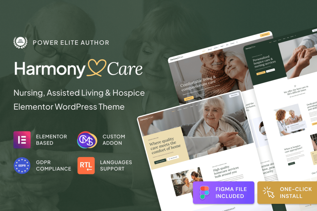 Harmony Care – Tema de Enfermagem e cuidados para idosos
